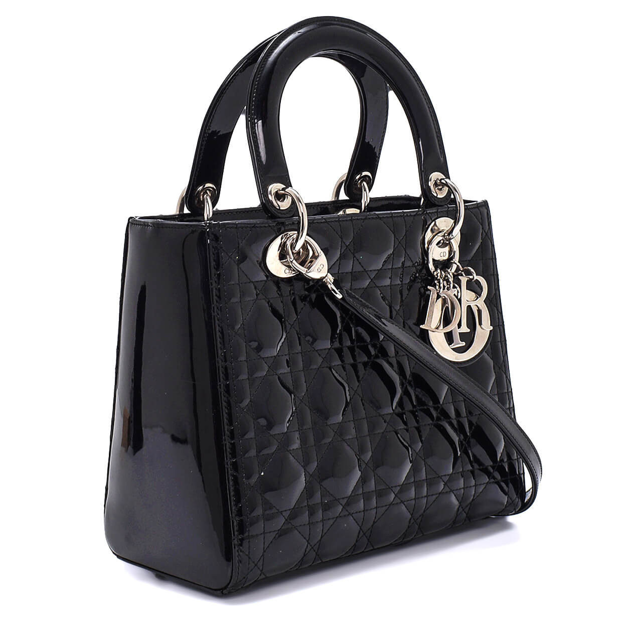 Christian Dior - Black Patent Cannage Leather Small Lady Dior Bag